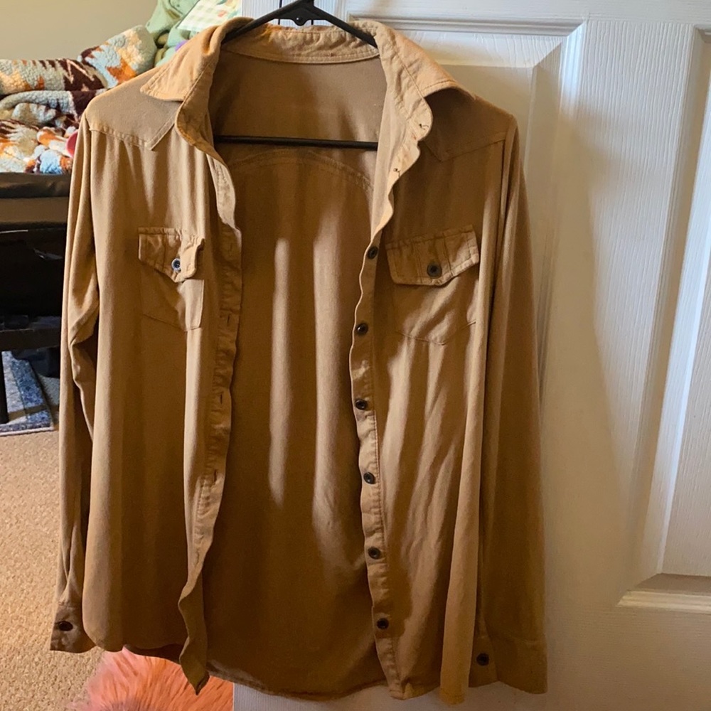 Camel colored suede button up